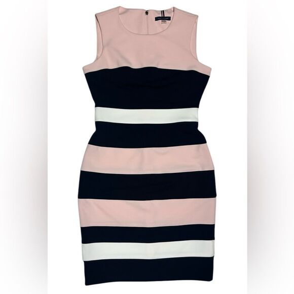 Tommy Hilfiger Pink Black White Striped Colorblock Sleeveless Mini Sheath Dresss - Picture 2 of 10